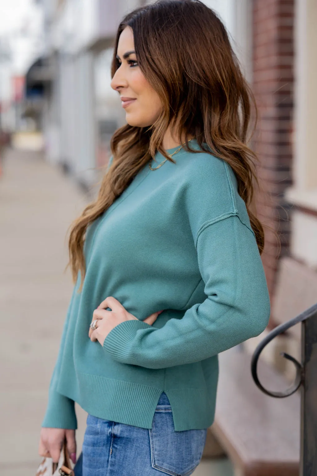 Stitch Accented Side Slit Sweater