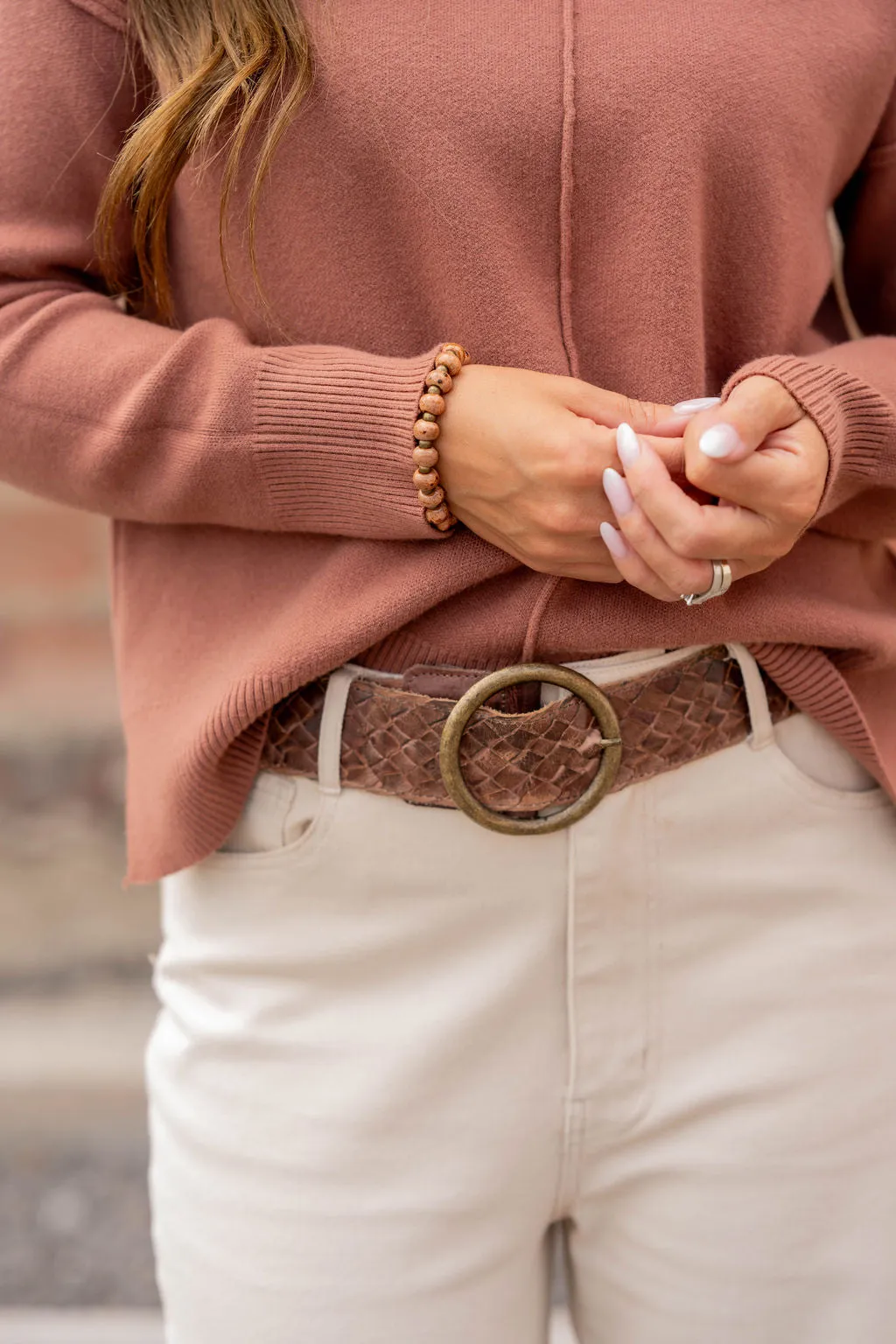 Stitch Accented Side Slit Sweater