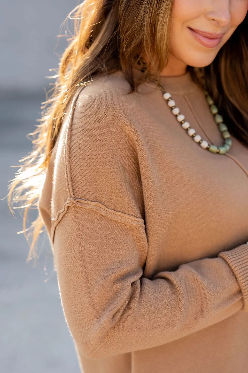 Stitch Accented Side Slit Sweater