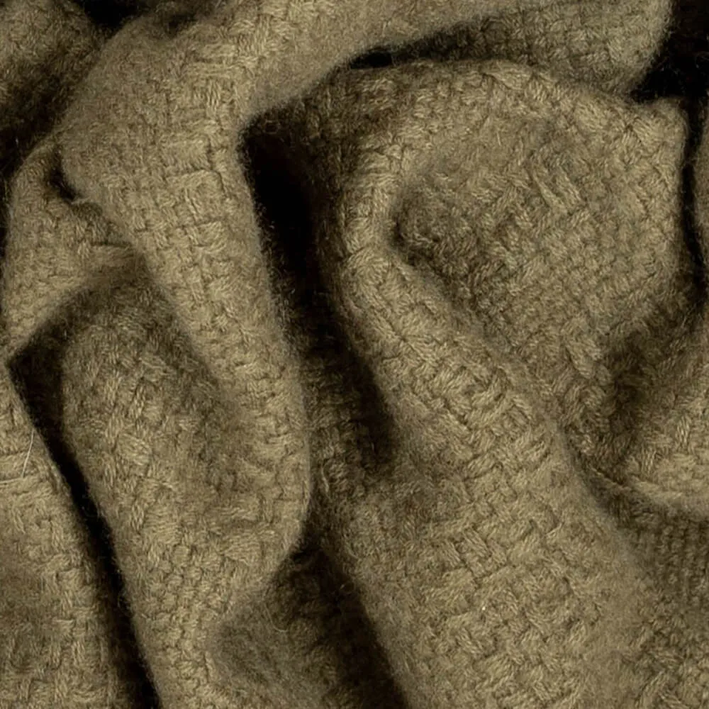 Super Luxe Olive Green Basket Weave Cashmere Shawl