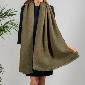 Super Luxe Olive Green Basket Weave Cashmere Shawl