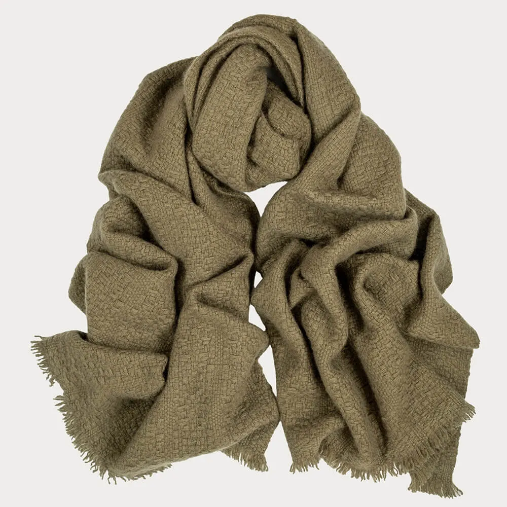 Super Luxe Olive Green Basket Weave Cashmere Shawl