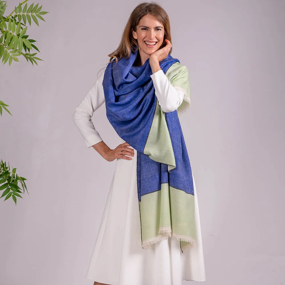 Tea Green and Blue Pashmina Cashmere Shawl