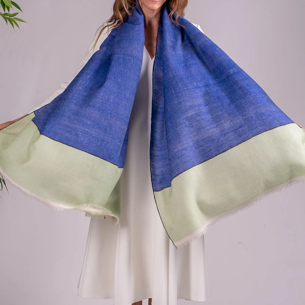 Tea Green and Blue Pashmina Cashmere Shawl