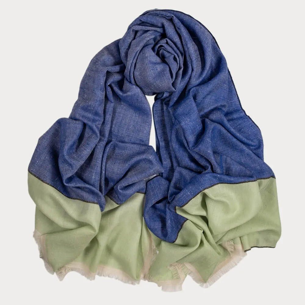 Tea Green and Blue Pashmina Cashmere Shawl