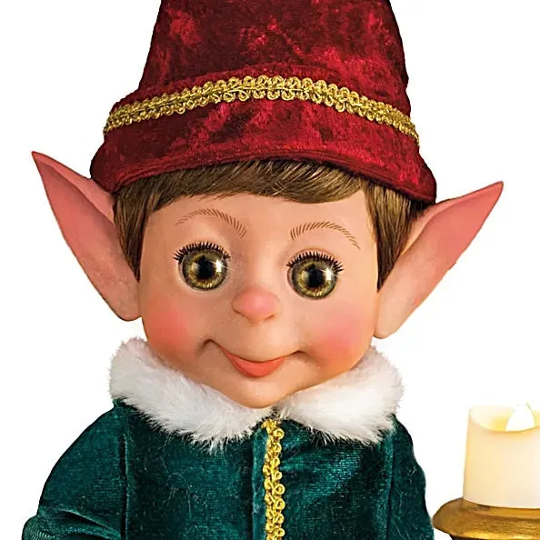 The Ashton-Drake Galleries Charlie Christmas Elf Collection Issue #1: 'Charlie Christmas Elf' Doll Handcrafted Holiday Elf with Light-Up Candle, Story Card, and Stocking Holiday Decorations by Ina Volprich 14-Inches