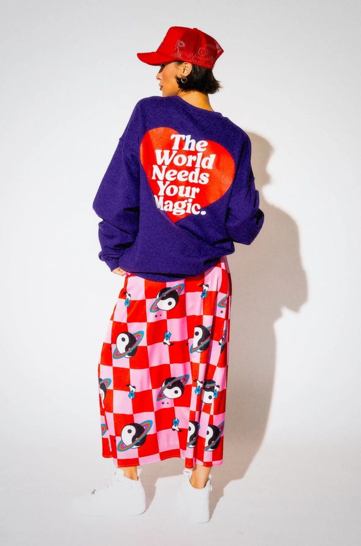 The World Needs Your Magic Heart Puff Print Pullover in Grape Soda