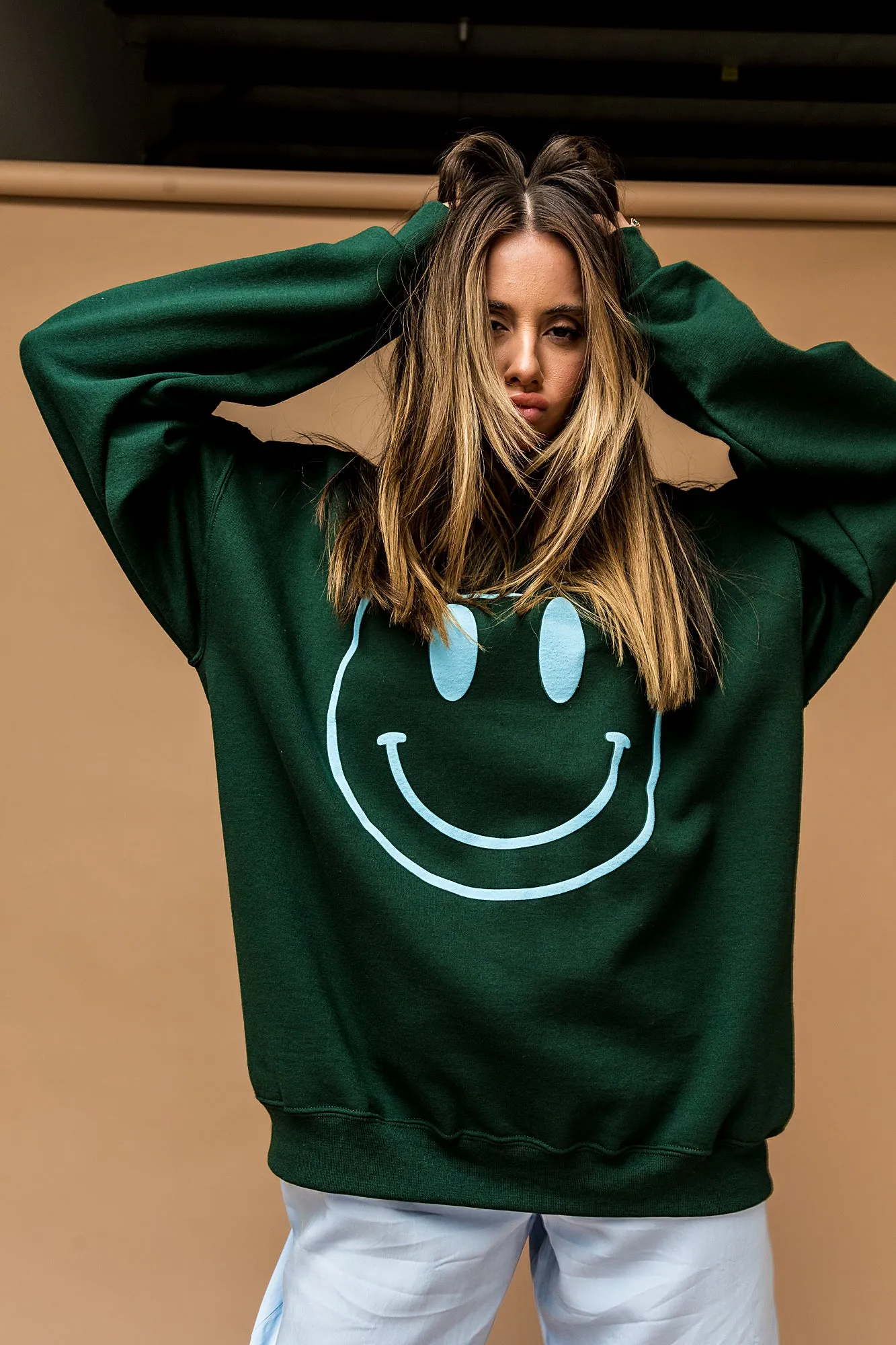 The World Needs Your Magic Puff Print Pullover in Emerald   Sky