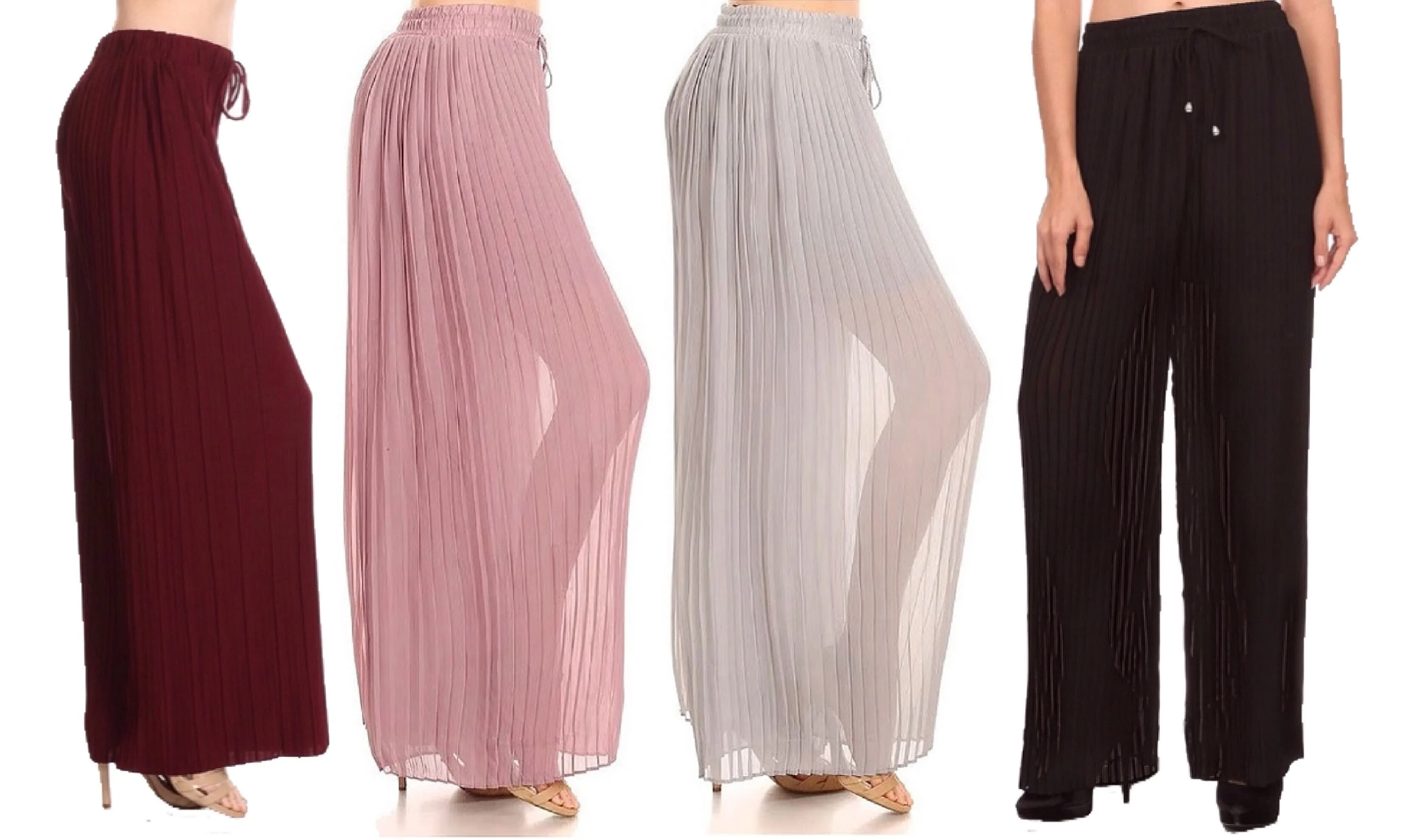 Tie-Front Chiffon & Relaxed Wide Leg Palazzo Pants