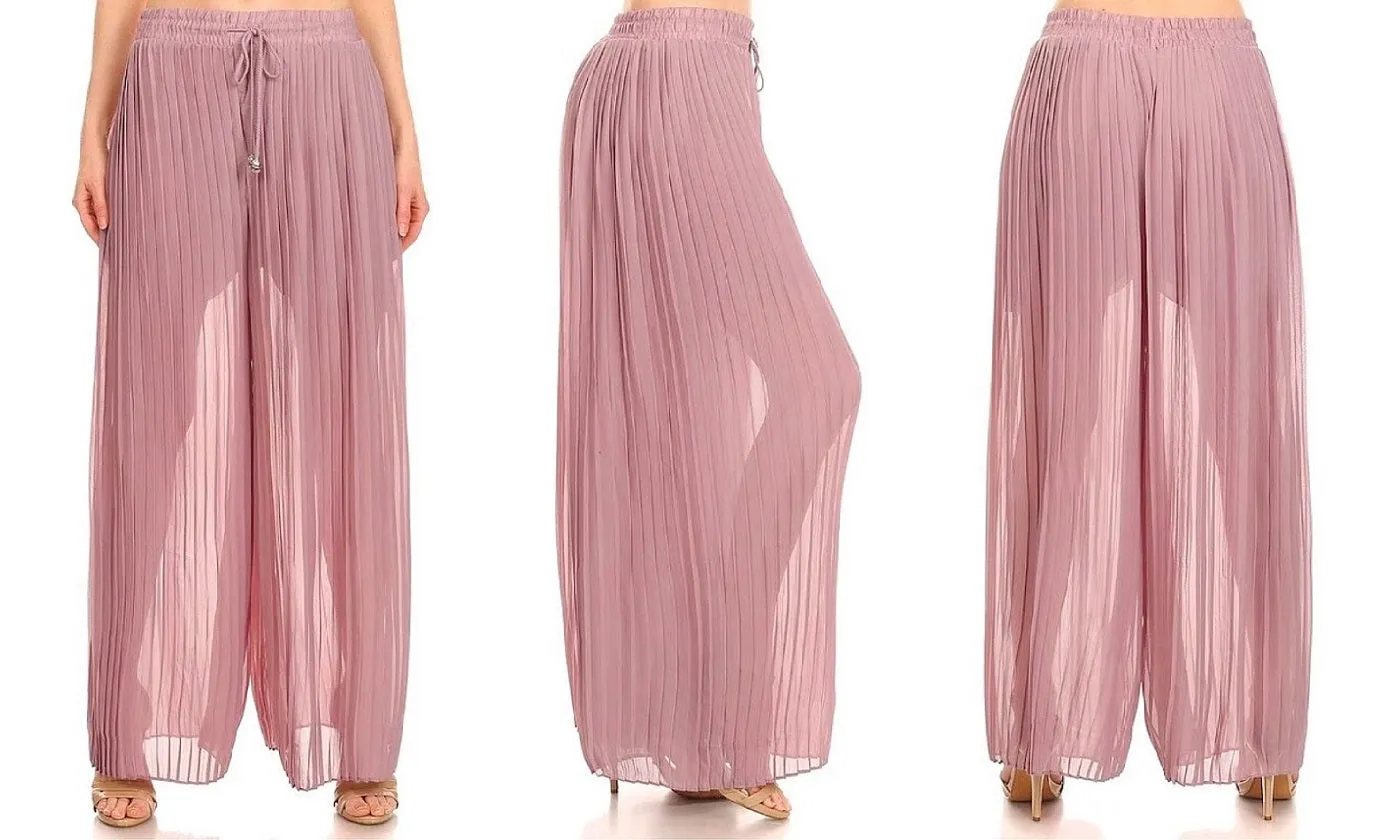 Tie-Front Chiffon & Relaxed Wide Leg Palazzo Pants