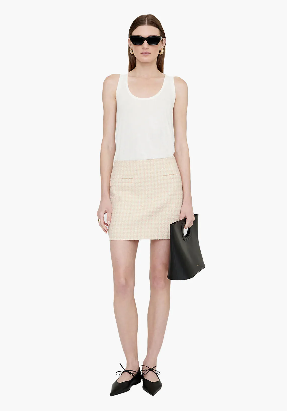 VANESSA SKIRT CREAM AND PEACH HOUNDSTOOTH