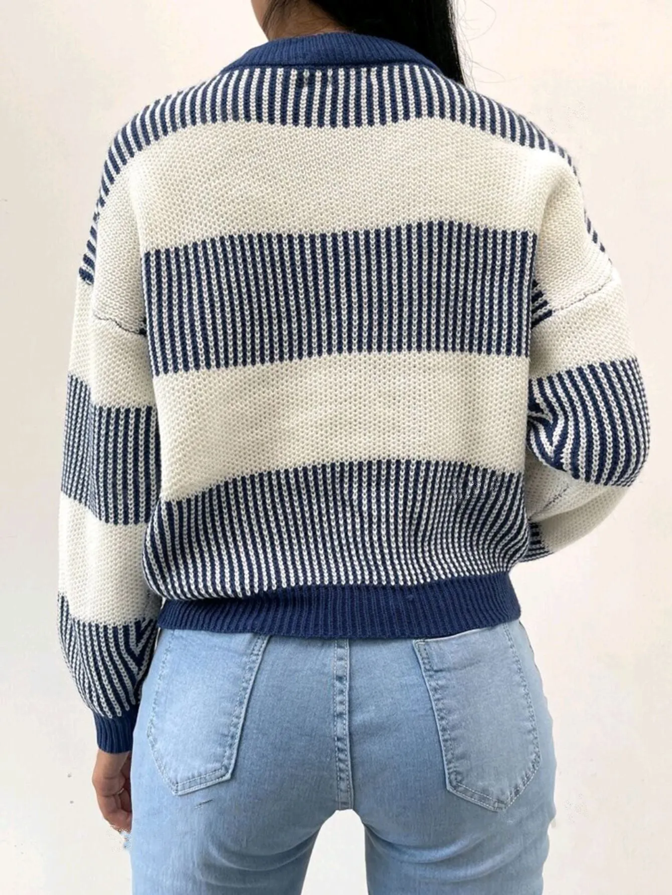 Vertical Stripes Color Block Sweaters Knitted Pullover