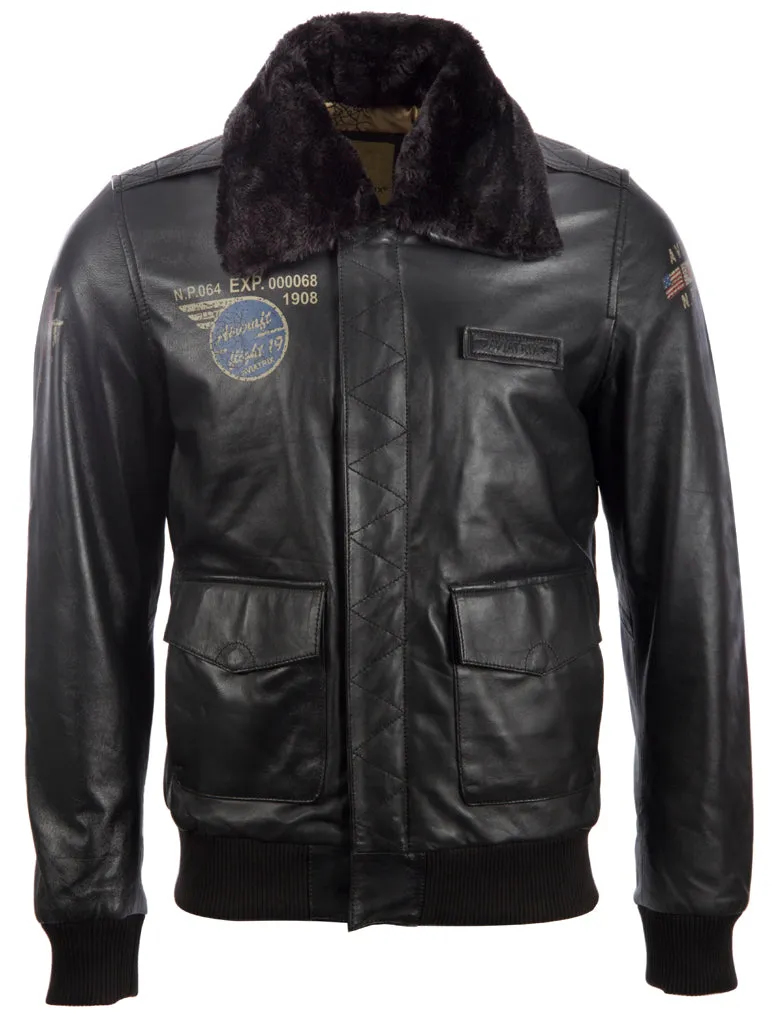 VGS3 Men's Aviator Bomber Jacket - Black/Black Fur