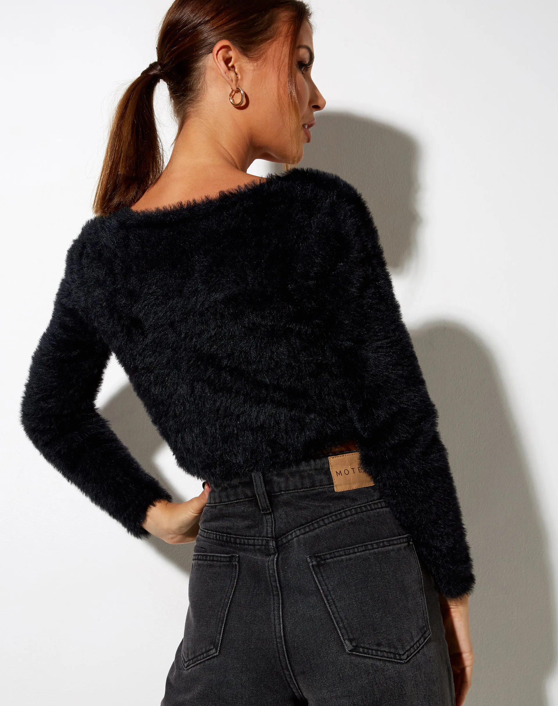 Vima Cropped Cardigan in Knit Black