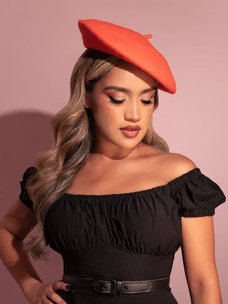 Vintage-Style Beret in Halloween Orange