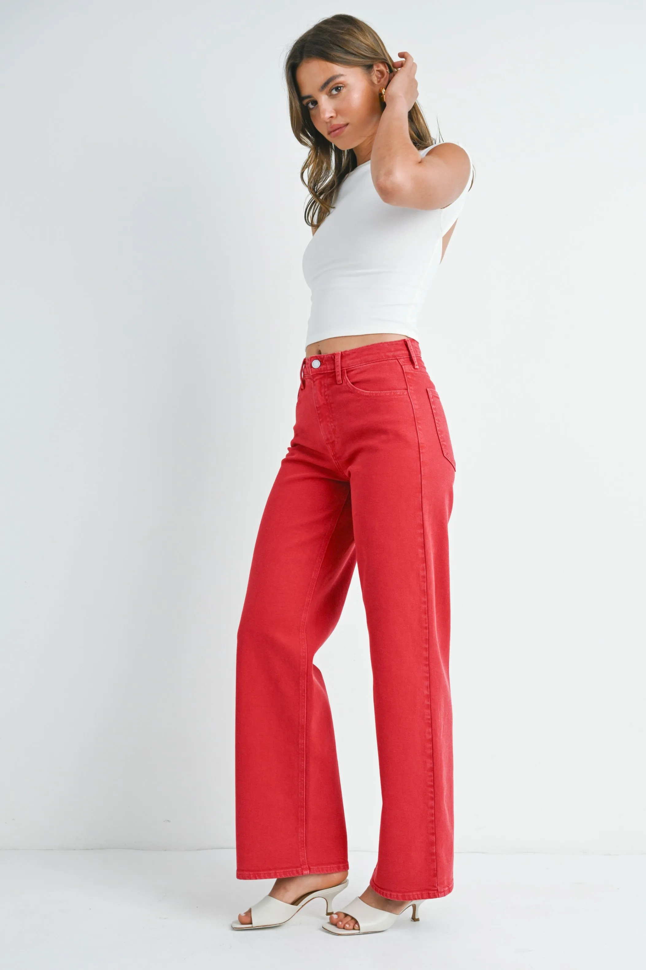 Wide Leg Vintage Red Denim