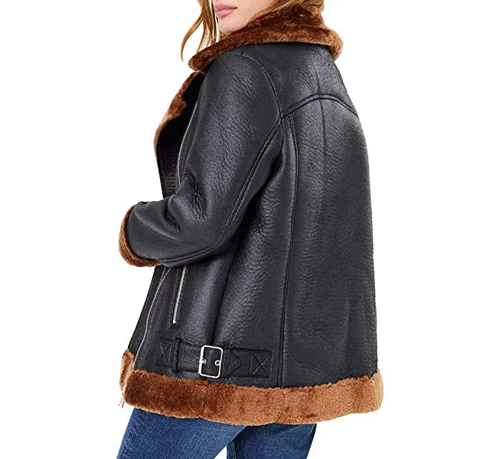 Women B3 Bomber Aviator Flying Real fur Sheepskin Shearling Leather Jacket