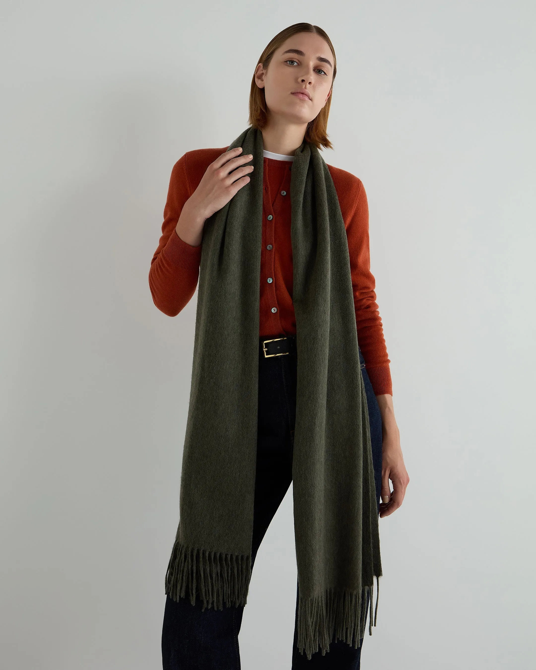 Women's Woven Cashmere Shawl Moss Green