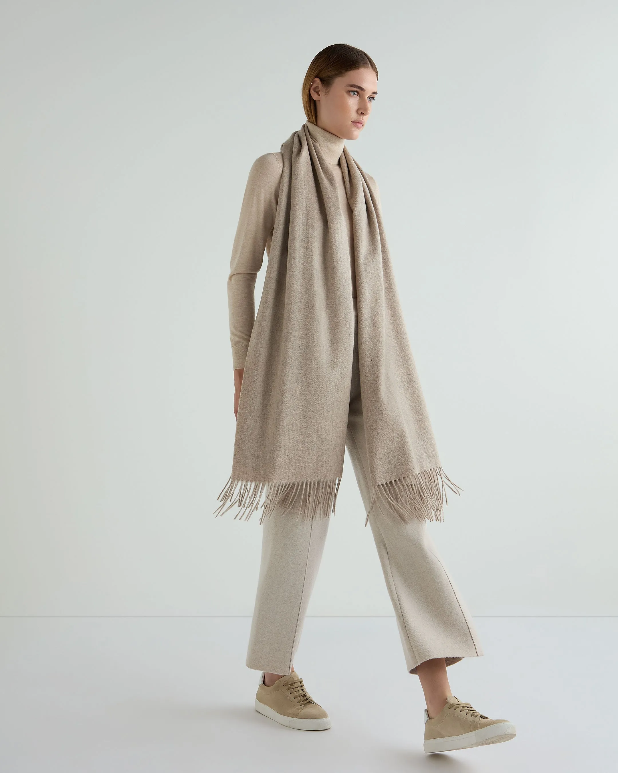 Women's Woven Cashmere Shawl Oatmeal Brown