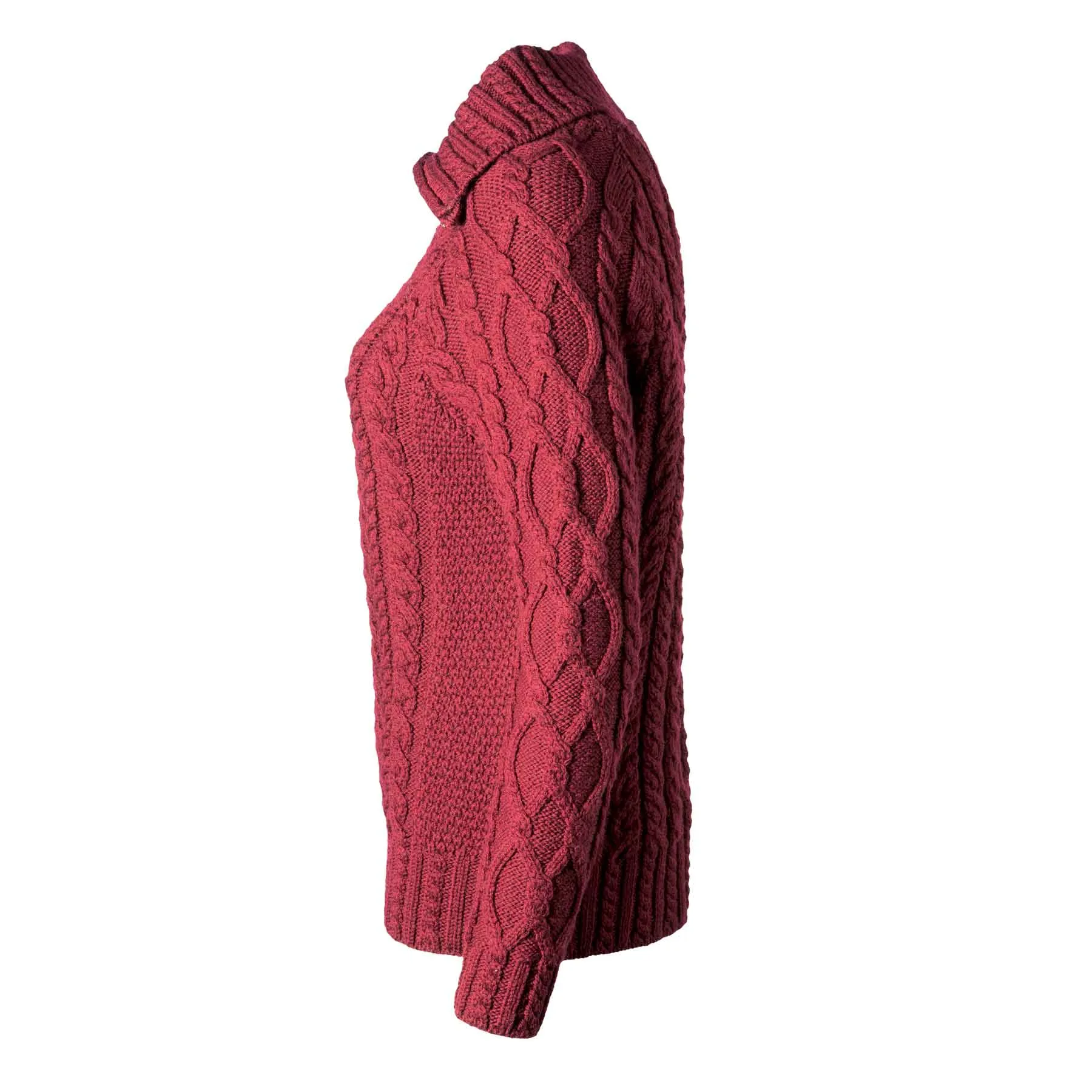 Women's Zipper Neck Aran Knit Sweater, Wine