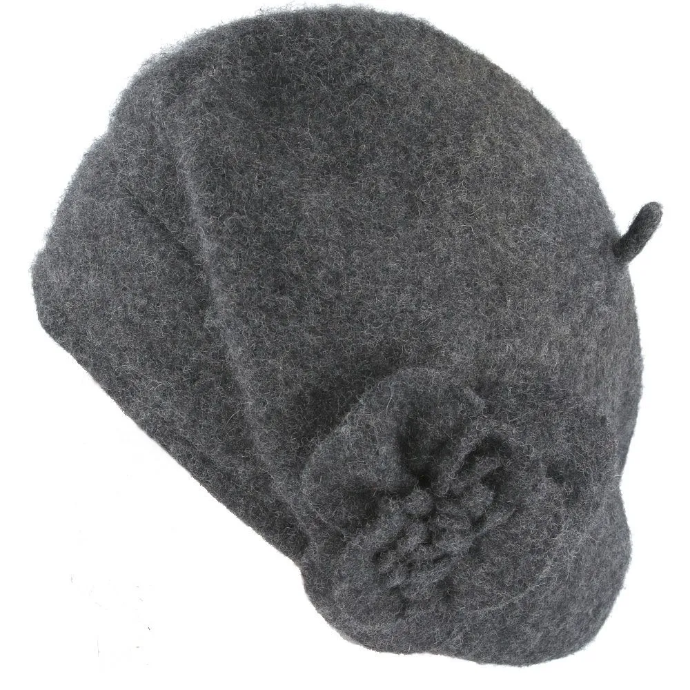 Wool Beret - Flower Detail, Various Colours